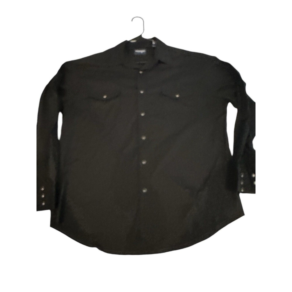 Men's Wrangler Western Shirt Pearl Snaps XL Black on Black Textured Stripes‎